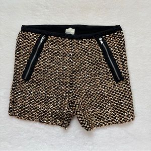 Cover Stitched Gold Sequin Short Shorts Zipper Pockets Size Large